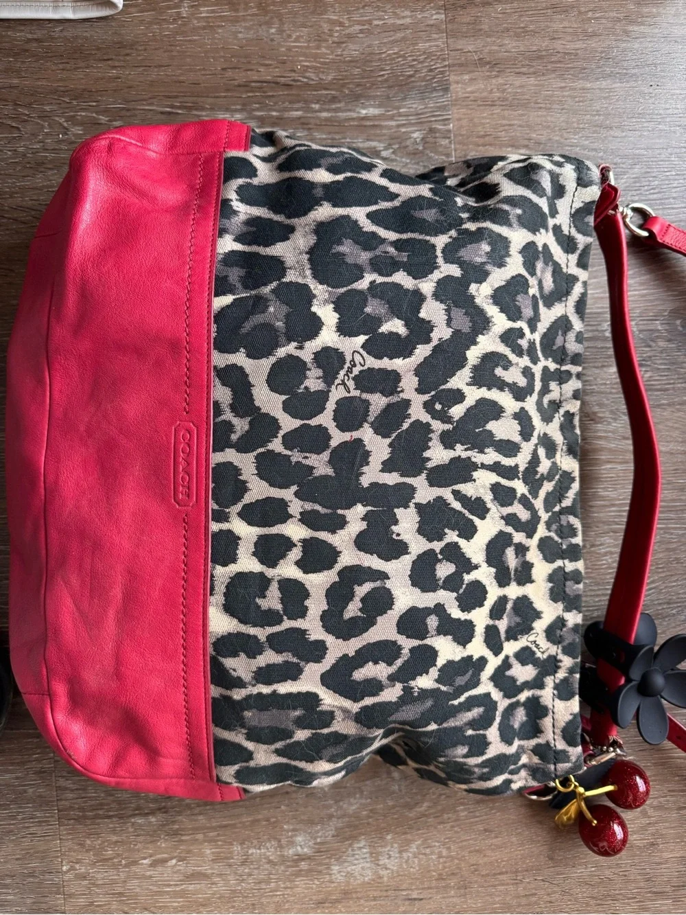 Coach Leopard Print and Red Leather Hobo Bag